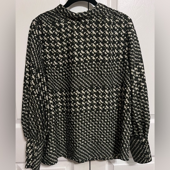 Who What Wear Womens Blouse Top Medium Black Green Houndstooth Business Casual - Picture 4 of 12